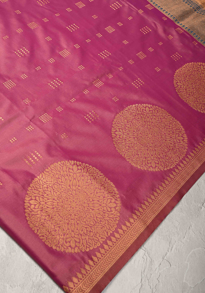 Mulberry Kanchi Semi Silk Saree with Zari Buttas and Mandala Motifs on Border