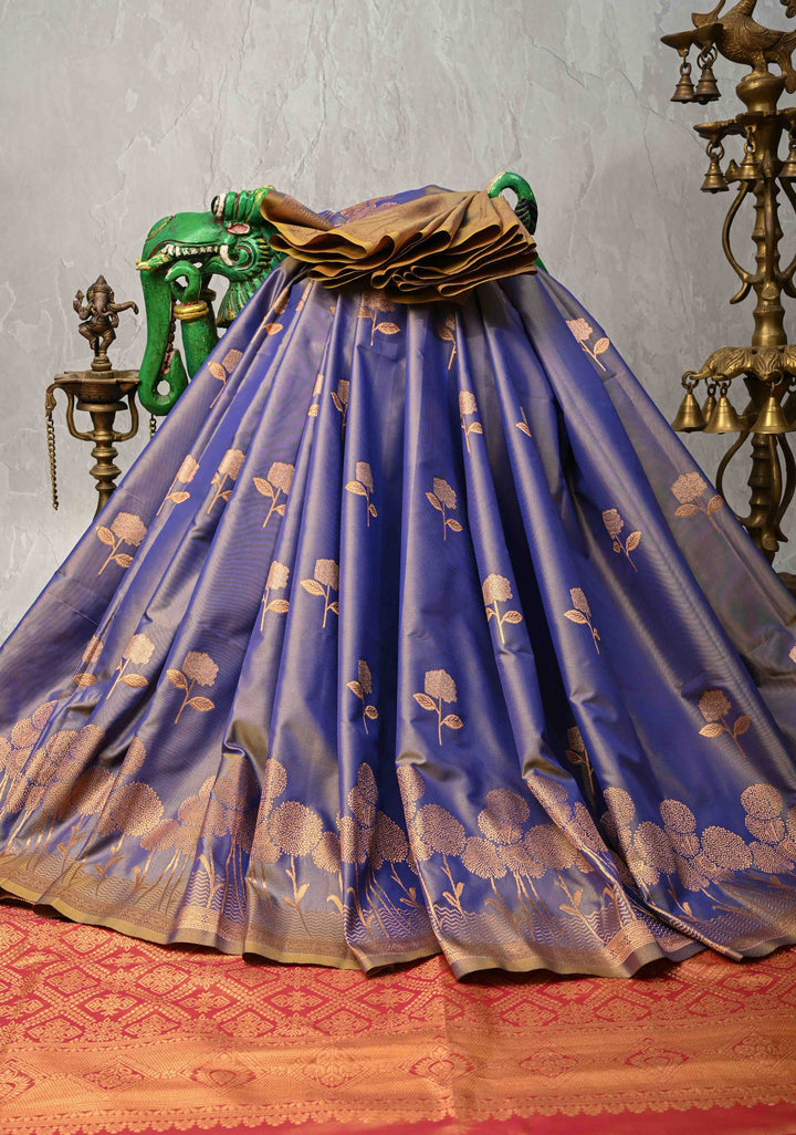 Purple Dual tone Kanchi Semi Silk Saree with Alfi Floral Buttas and Zari Border