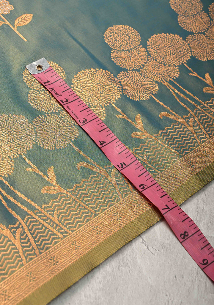 Blue Dual tone Kanchi Semi Silk Saree with Alfi Floral Buttas and Zari Border