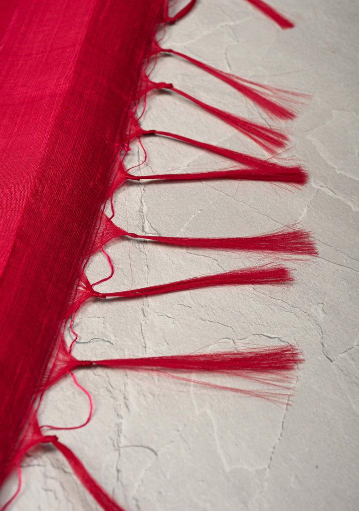 Red Tussar Silk saree with Zari Buttas and Temple Border | SILK MARK CERTIFIED