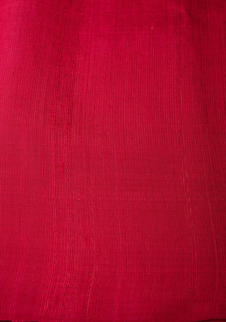 Red Tussar Silk saree with Zari Buttas and Temple Border | SILK MARK CERTIFIED