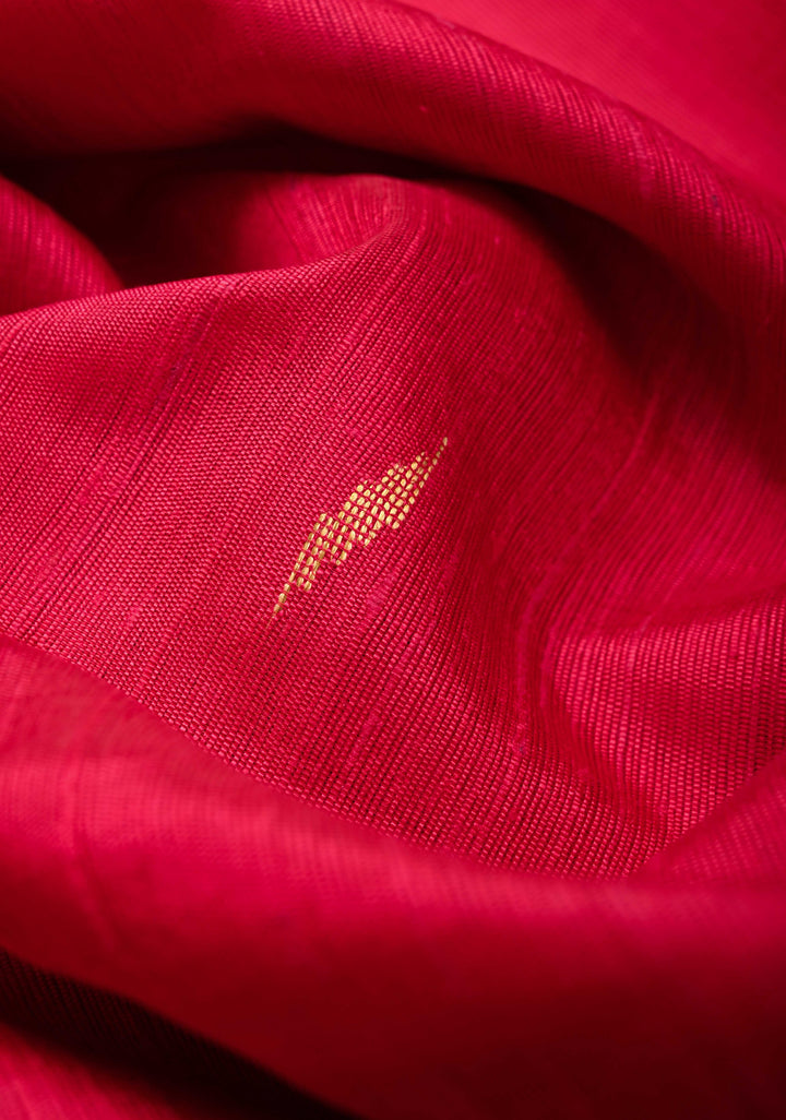 Red Tussar Silk saree with Zari Buttas and Temple Border | SILK MARK CERTIFIED