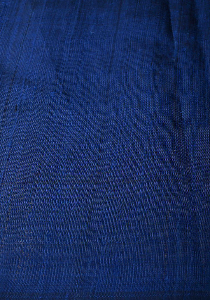 Navy Blue Tussar Silk saree with Zari Buttas and Temple Border | SILK MARK CERTIFIED