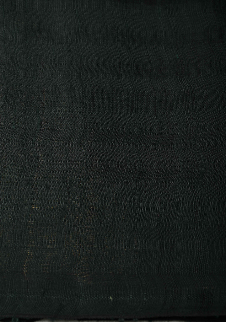 Dark Green Tussar Silk saree with Zari Buttas and Temple Border | SILK MARK CERTIFIED
