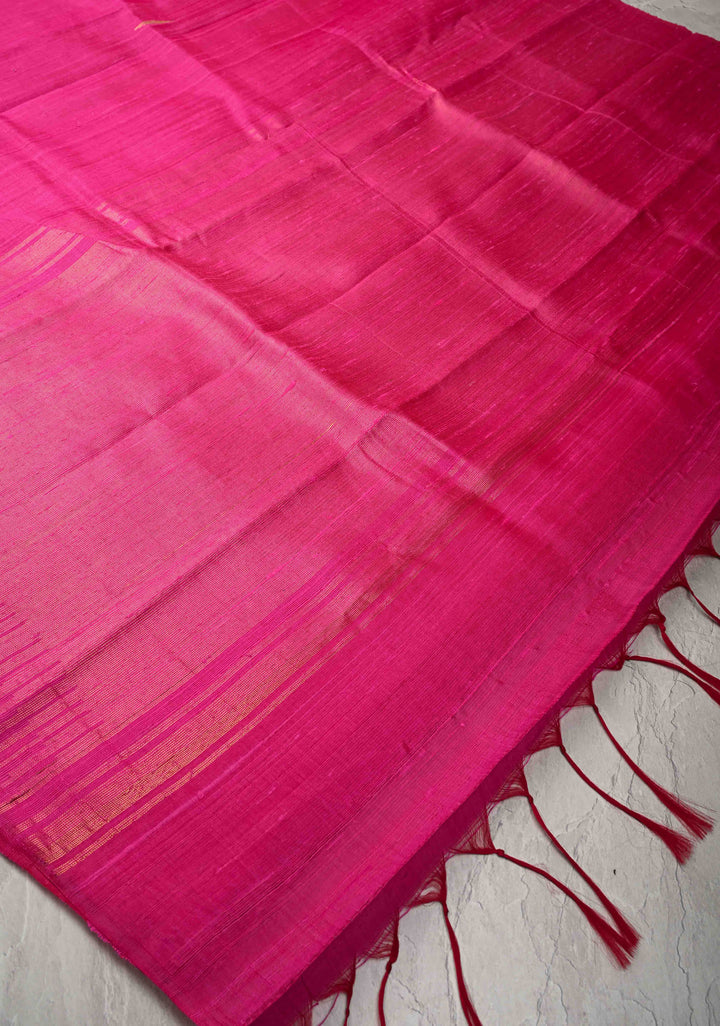 Pink Tussar Silk saree with Zari Buttas and Temple Border | SILK MARK CERTIFIED