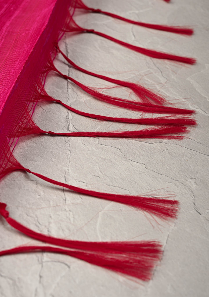 Pink Tussar Silk saree with Zari Buttas and Temple Border | SILK MARK CERTIFIED