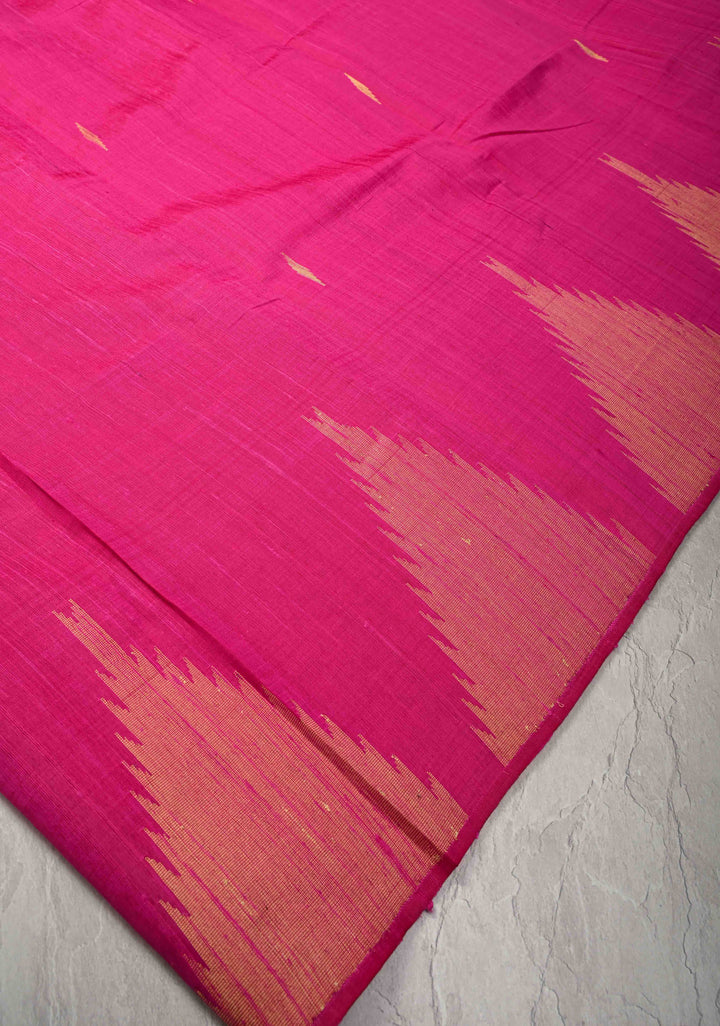 Pink Tussar Silk saree with Zari Buttas and Temple Border | SILK MARK CERTIFIED