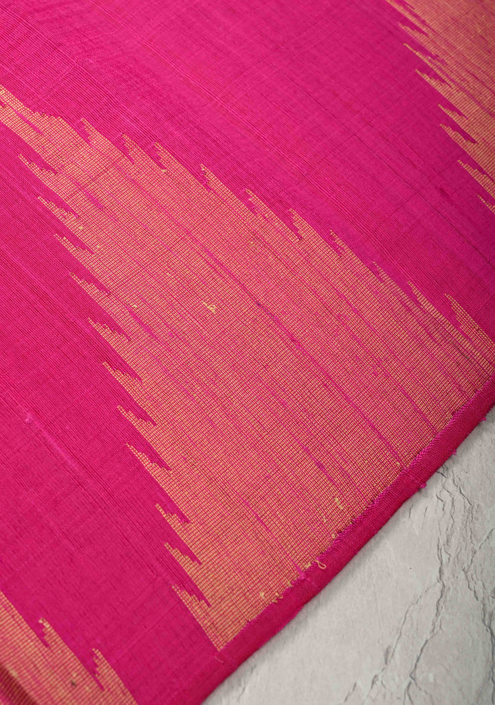 Pink Tussar Silk saree with Zari Buttas and Temple Border | SILK MARK CERTIFIED