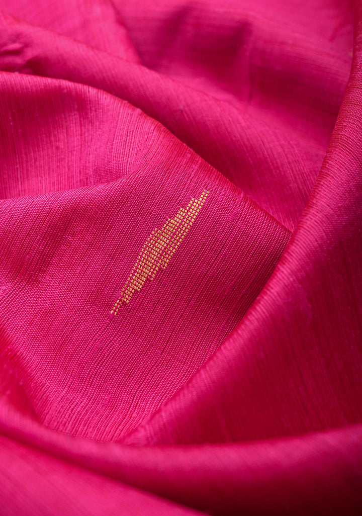 Pink Tussar Silk saree with Zari Buttas and Temple Border | SILK MARK CERTIFIED