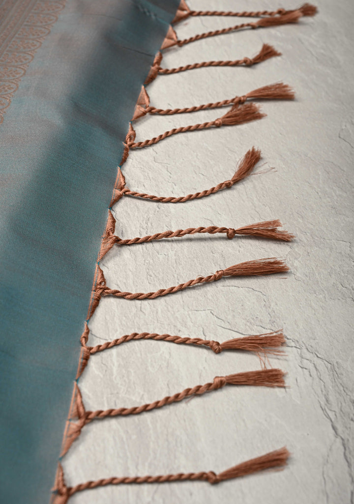 Rose Taupe Kanchi Semi Silk Saree with Geometric Buttas and Abstract Zari Border