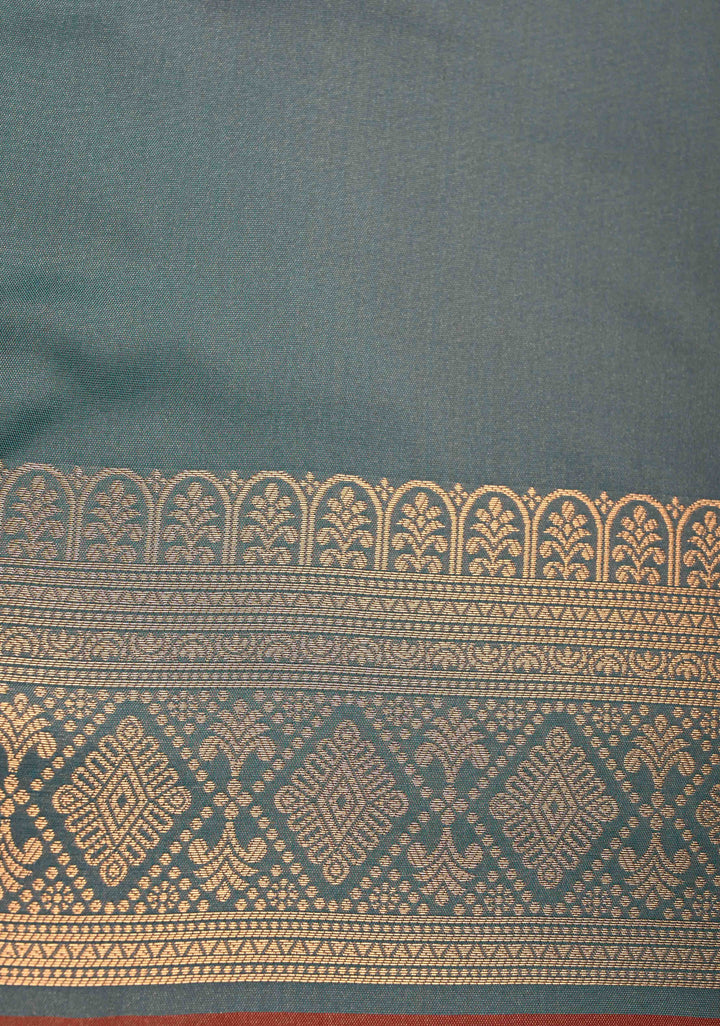 Rose Taupe Kanchi Semi Silk Saree with Geometric Buttas and Abstract Zari Border