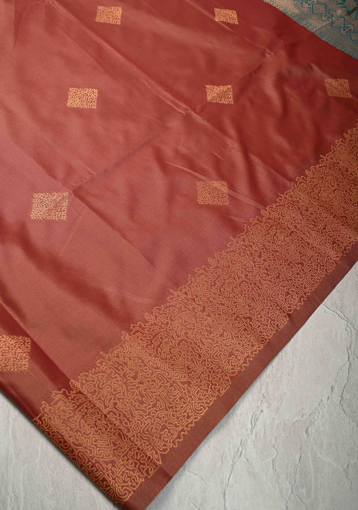 Rose Taupe Kanchi Semi Silk Saree with Geometric Buttas and Abstract Zari Border
