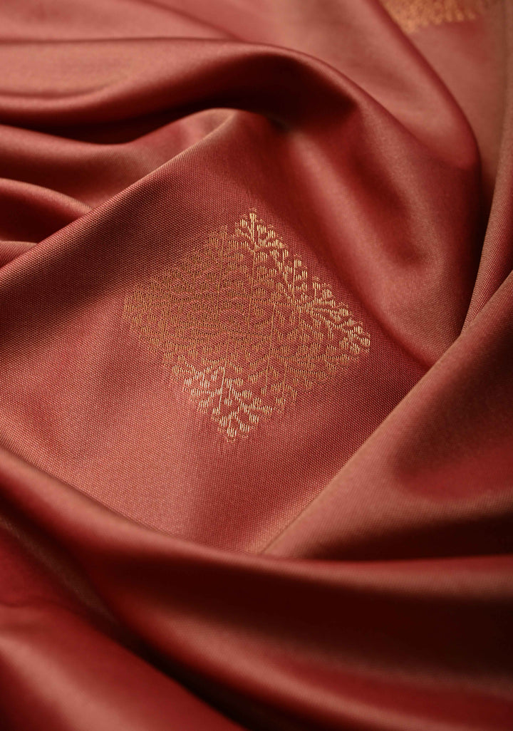 Rose Taupe Kanchi Semi Silk Saree with Geometric Buttas and Abstract Zari Border