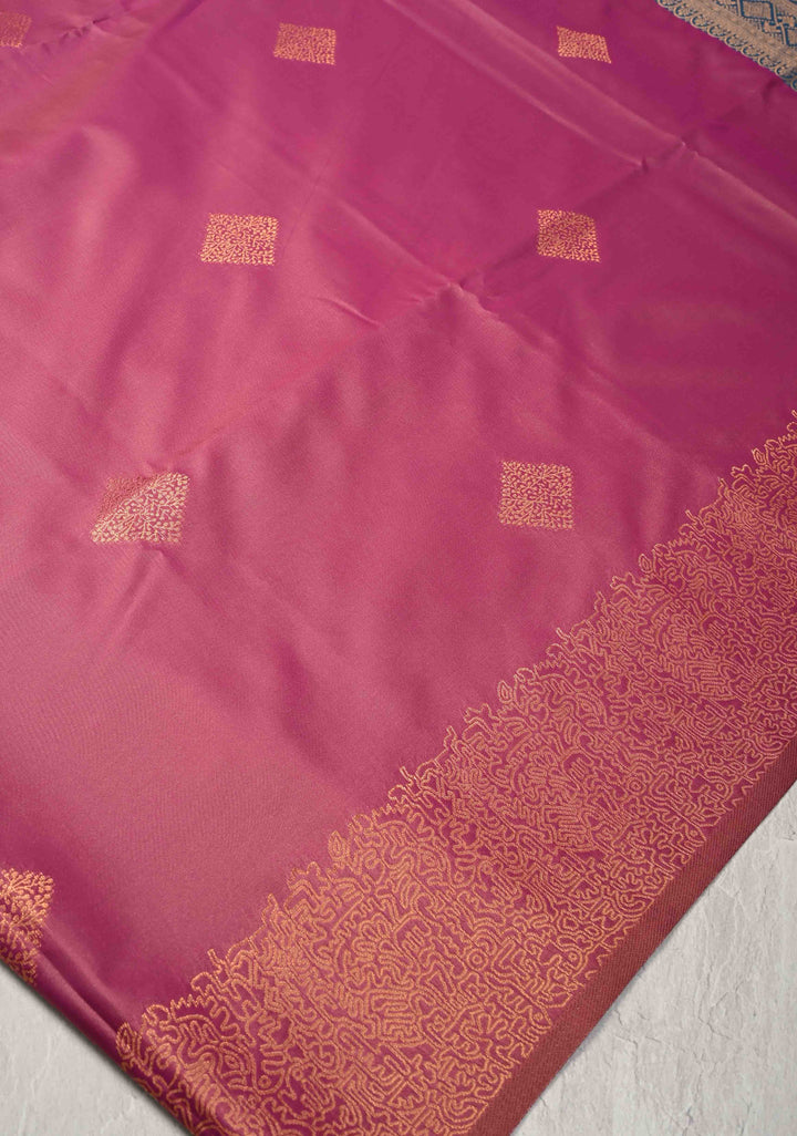 Mulberry Kanchi Semi Silk Saree with Geometric Buttas and Abstract Zari Border