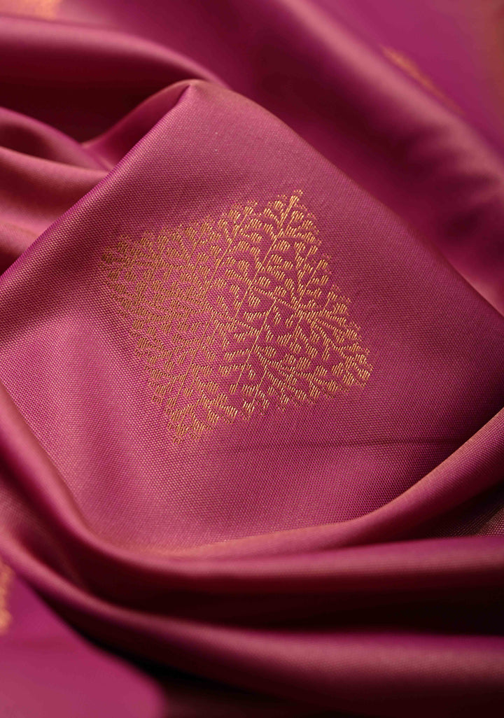 Mulberry Kanchi Semi Silk Saree with Geometric Buttas and Abstract Zari Border