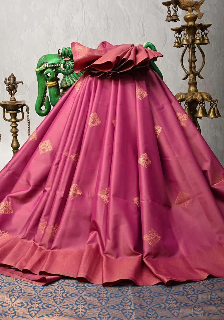 Mulberry Kanchi Semi Silk Saree with Geometric Buttas and Abstract Zari Border