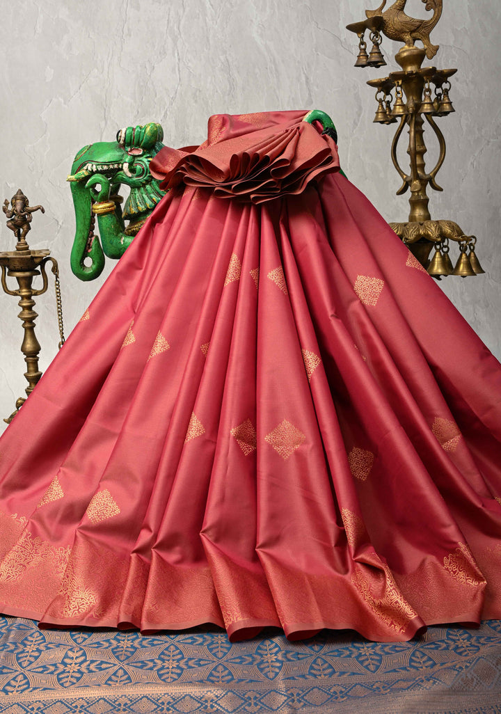 Rose Vale Kanchi Semi Silk Saree with Geometric Buttas and Abstract Zari Border