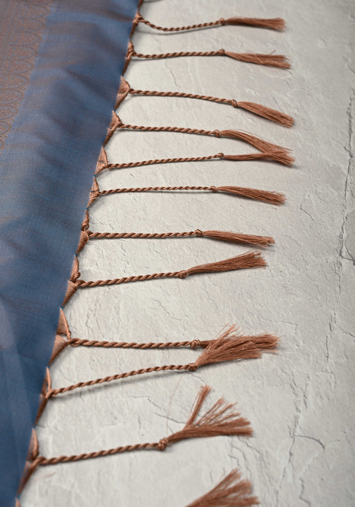 Rose Vale Kanchi Semi Silk Saree with Geometric Buttas and Abstract Zari Border