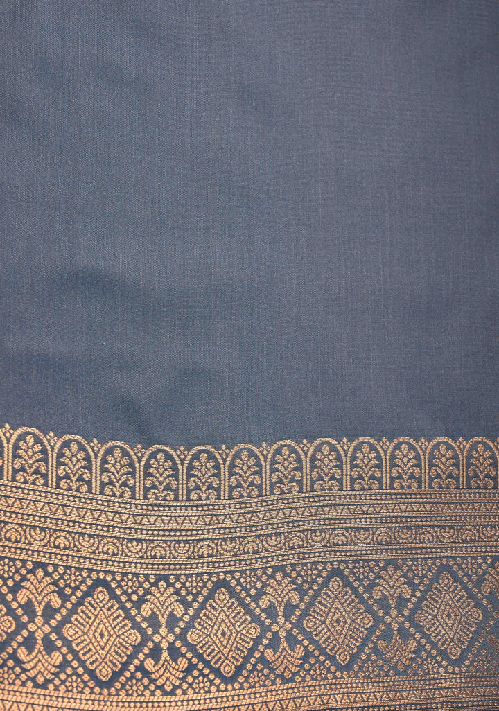 Rose Vale Kanchi Semi Silk Saree with Geometric Buttas and Abstract Zari Border