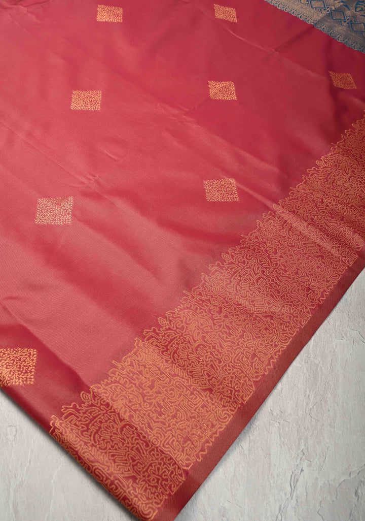 Rose Vale Kanchi Semi Silk Saree with Geometric Buttas and Abstract Zari Border