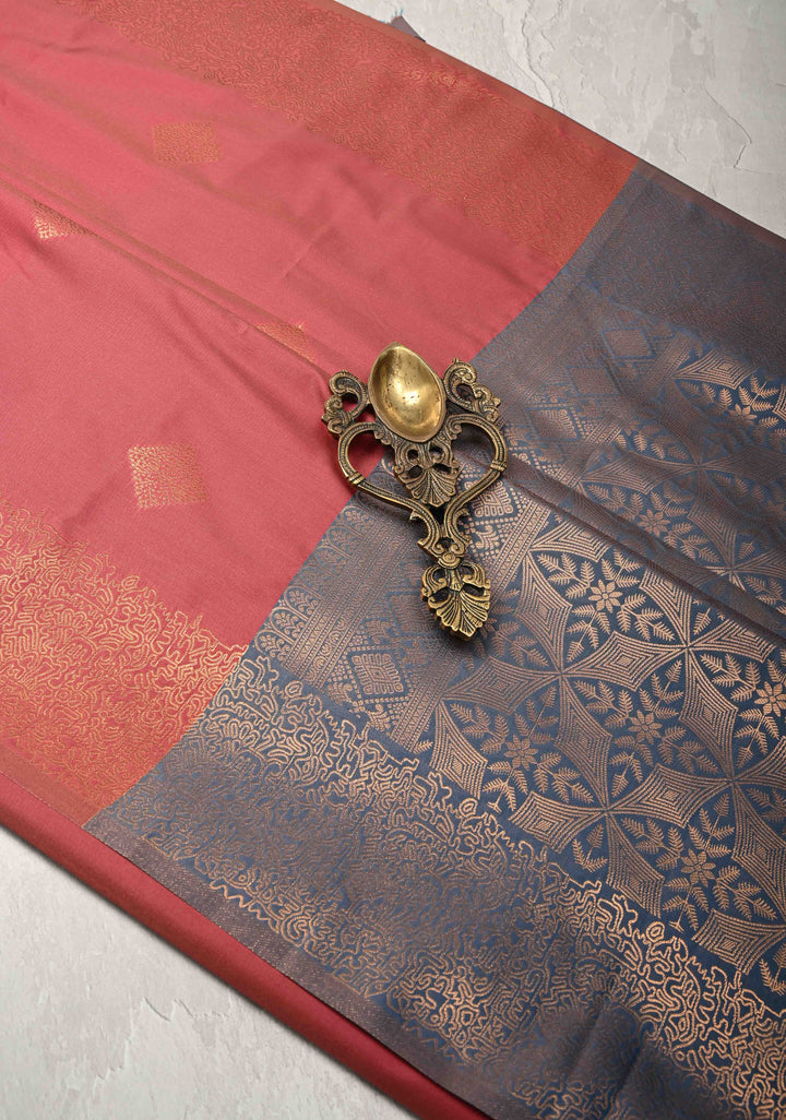Rose Vale Kanchi Semi Silk Saree with Geometric Buttas and Abstract Zari Border