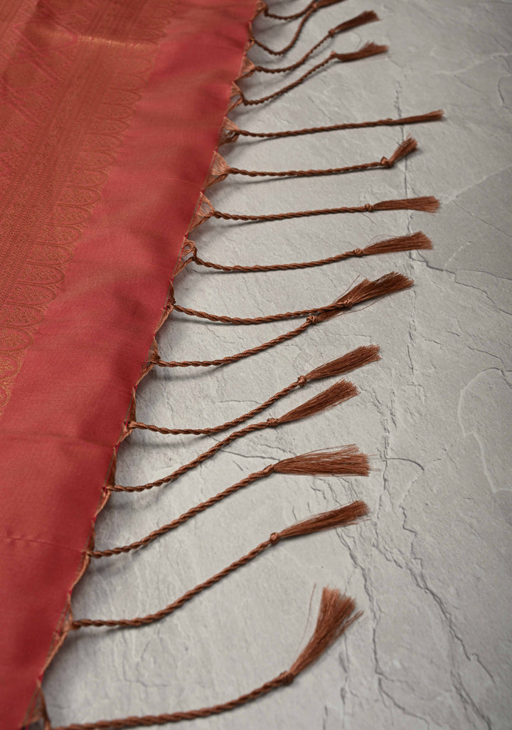 Mauve Taupe  Kanchi Semi Silk Saree with Geometric Buttas and Abstract Zari Border