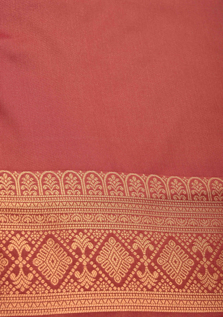 Mauve Taupe  Kanchi Semi Silk Saree with Geometric Buttas and Abstract Zari Border