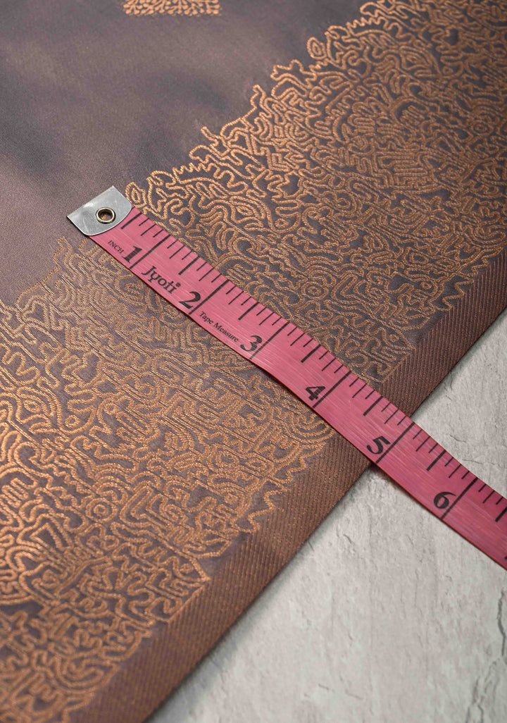 Mauve Taupe  Kanchi Semi Silk Saree with Geometric Buttas and Abstract Zari Border