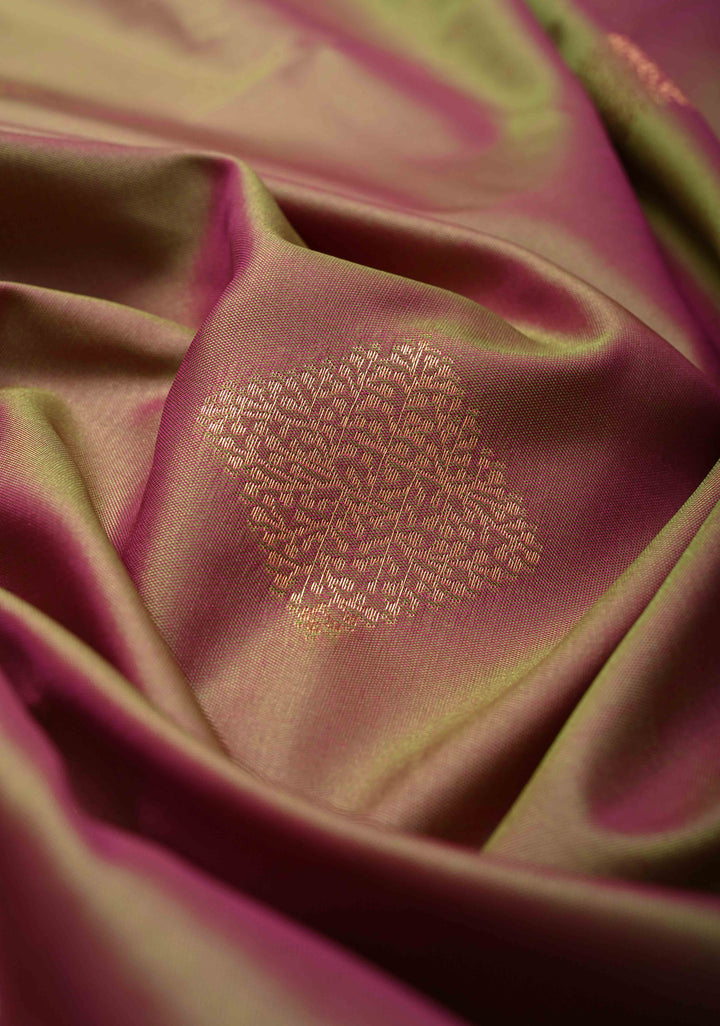 Green Pink Dual Tone  Kanchi Semi Silk Saree with Geometric Buttas and Abstract Zari Border