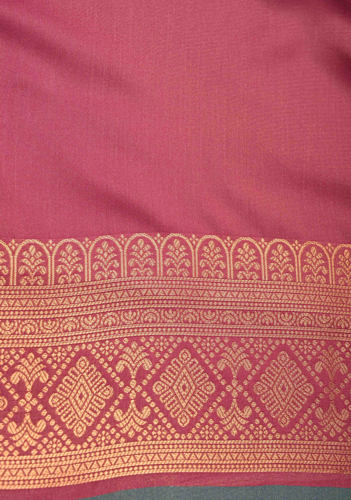 Teal Dual Tone Kanchi Semi Silk Saree with Geometric Buttas and Abstract Zari Border