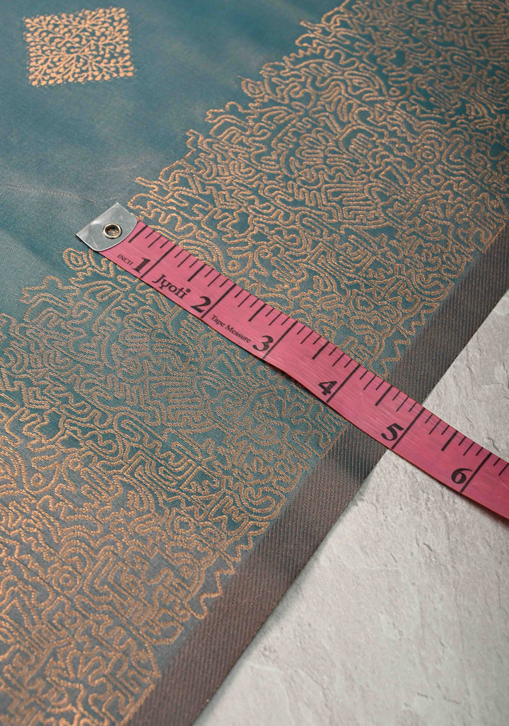 Teal Dual Tone Kanchi Semi Silk Saree with Geometric Buttas and Abstract Zari Border