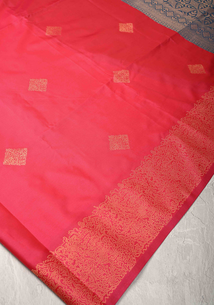 Hot Pink Kanchi Semi Silk Saree with Geometric Buttas and Abstract Zari Border