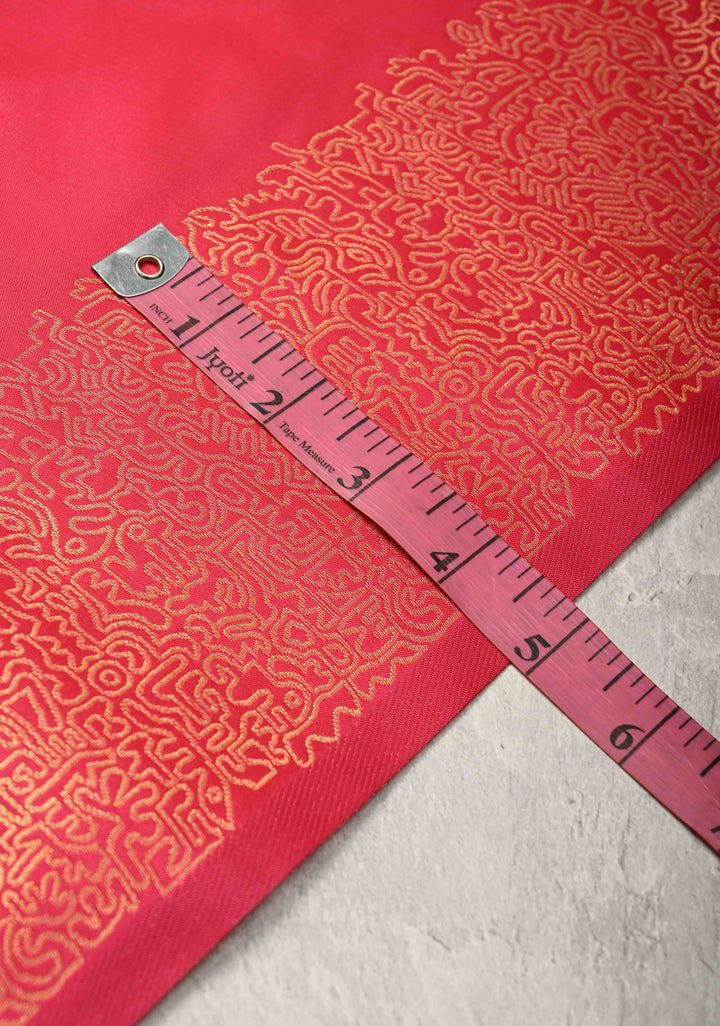 Hot Pink Kanchi Semi Silk Saree with Geometric Buttas and Abstract Zari Border