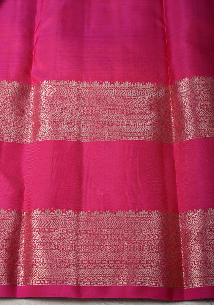 Lilac Kanjivaram Pure Silk Saree with Gold and Silver zari Buttas and Wide Contrast Rettaipet Border | SILK MARK CERTIFIED
