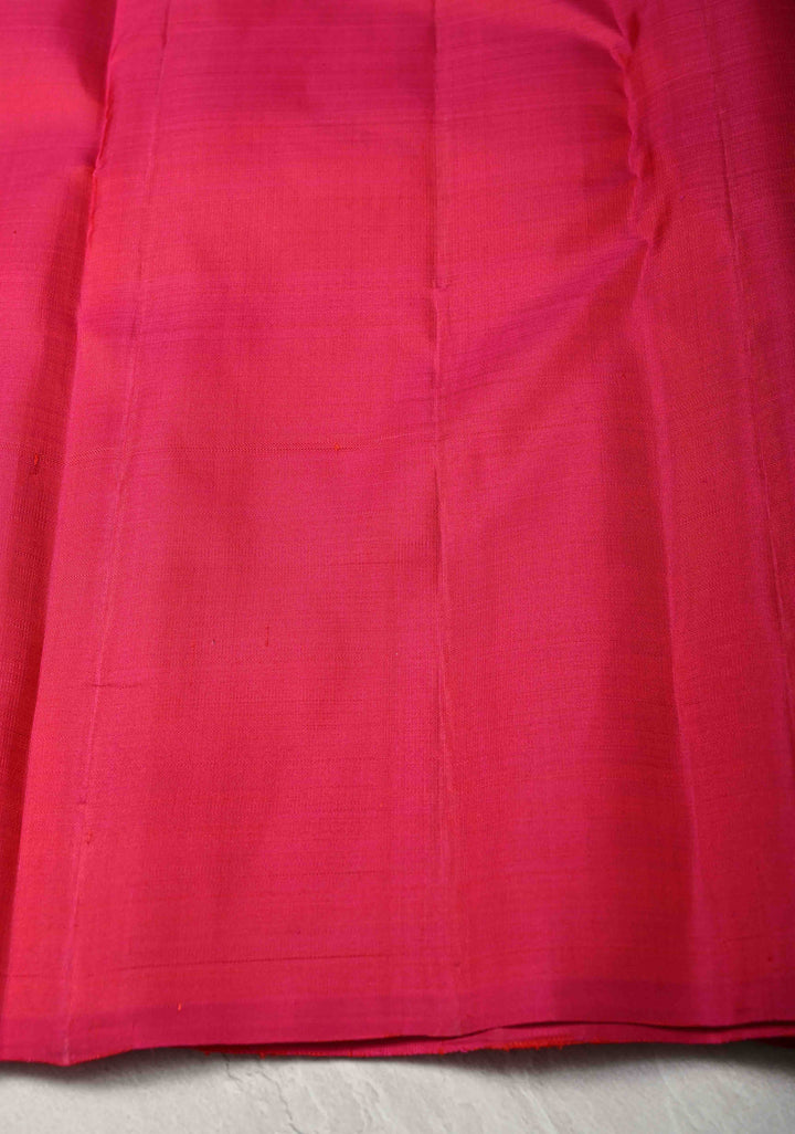 Maroon Dual tone Pure Kanjivaram Silk Saree with Zari Checks and Zari Buttas on Pink Border | SILK MARK CERTIFIED