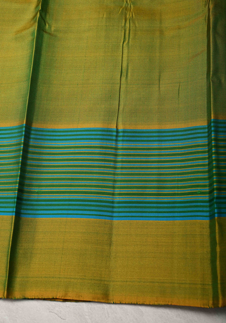 Bottle Green Kanjivaram Soft Silk Saree with Resham Buttis and Distinct Motifs on Border | SILK MARK CERTIFIED