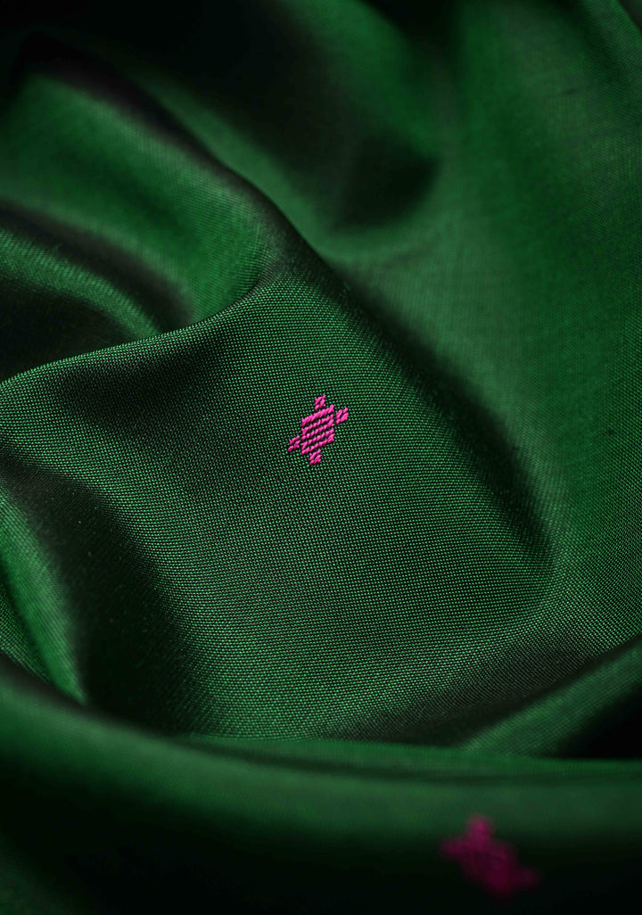 Bottle Green Kanjivaram Soft Silk Saree with Resham Buttis and Distinct Motifs on Border | SILK MARK CERTIFIED