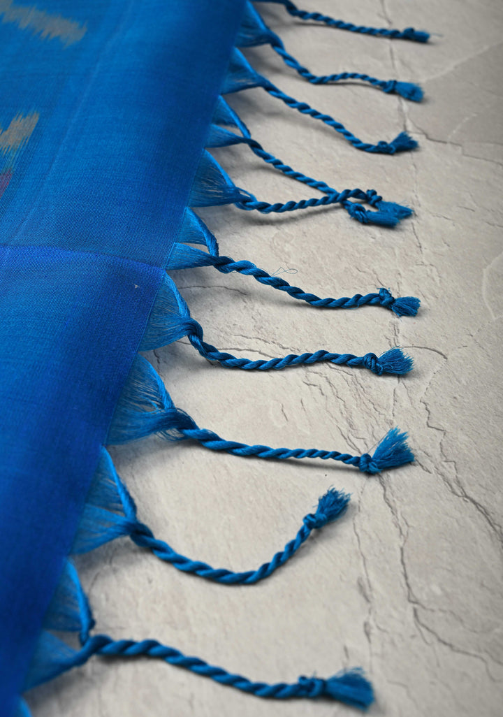 Orange Red Kanjivaram Ikkat Soft Silk Saree with Contrast Tissue Border | SILK MARK CERTIFIED