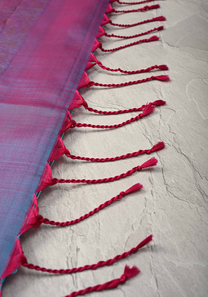 Aqua Blue Kanjivaram Soft Silk Saree with Zari Buttas and Contrast Zari Border | SILK MARK CERTIFIED