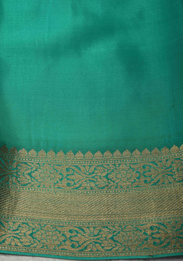 Mint Green Mysore Crepe Silk Saree with Zari Brocade Jaal and Brush Dye on Zari Borders   | Silk Mark Certified