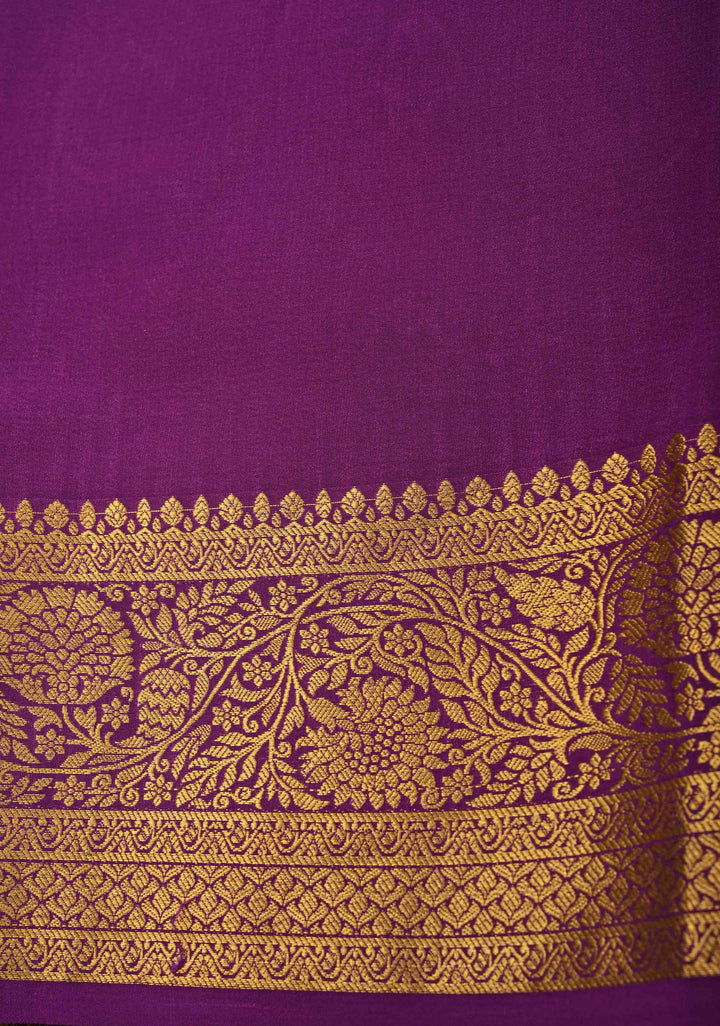 Turquoise Pure Mysore Silk Saree with Zari Buttas and Contrast Zari Border | SILK MARK CERTIFIED