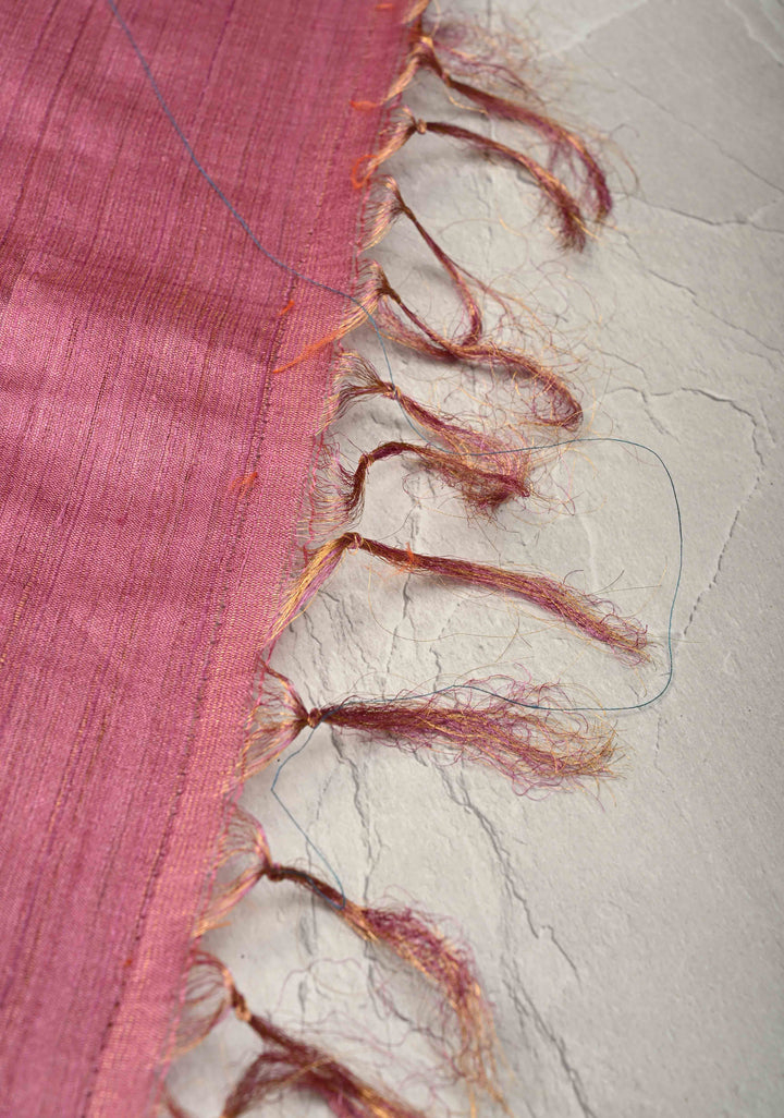 Rose Pink Geecha Tussar tissue Saree with Minimal Zari Border | SILK MARK CERTIFIED