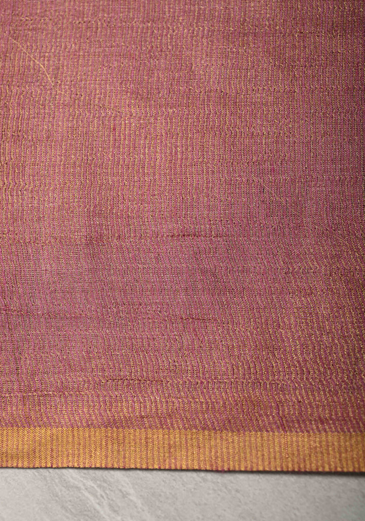 Rose Pink Geecha Tussar tissue Saree with Minimal Zari Border | SILK MARK CERTIFIED