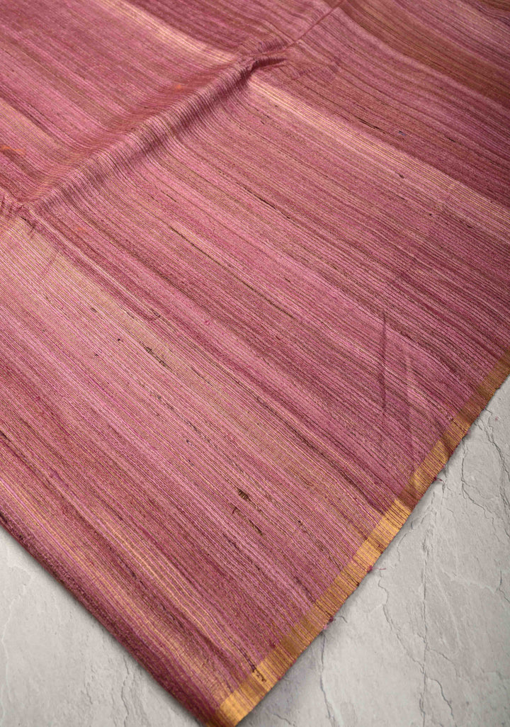 Rose Pink Geecha Tussar tissue Saree with Minimal Zari Border | SILK MARK CERTIFIED
