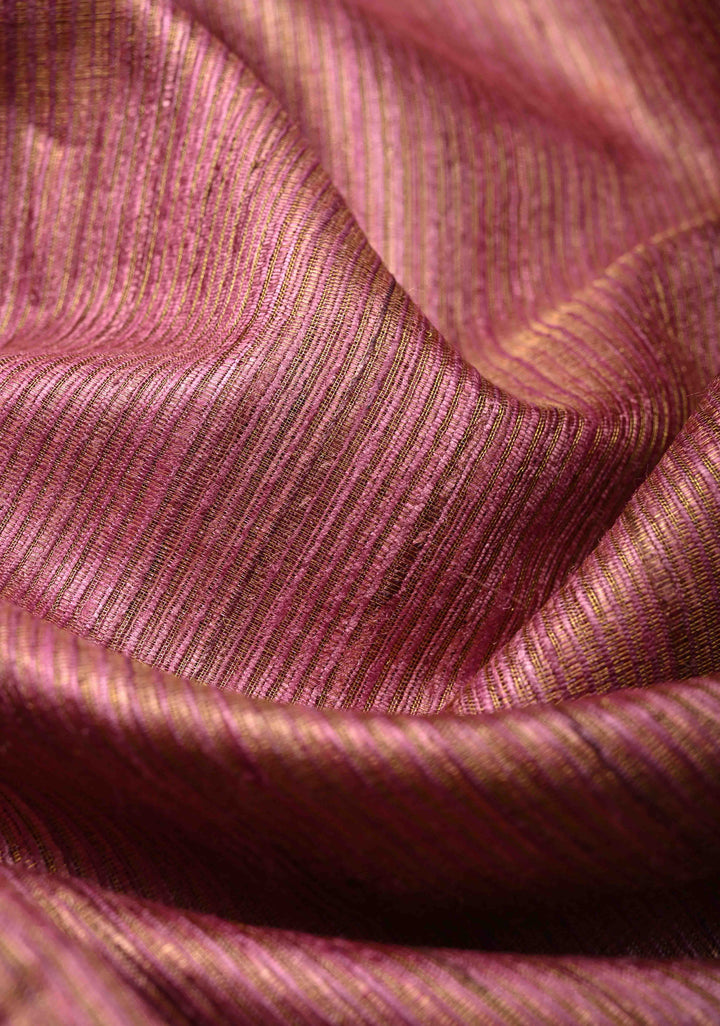 Rose Pink Geecha Tussar tissue Saree with Minimal Zari Border | SILK MARK CERTIFIED