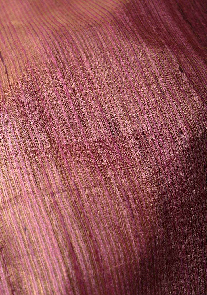 Rose Pink Geecha Tussar tissue Saree with Minimal Zari Border | SILK MARK CERTIFIED