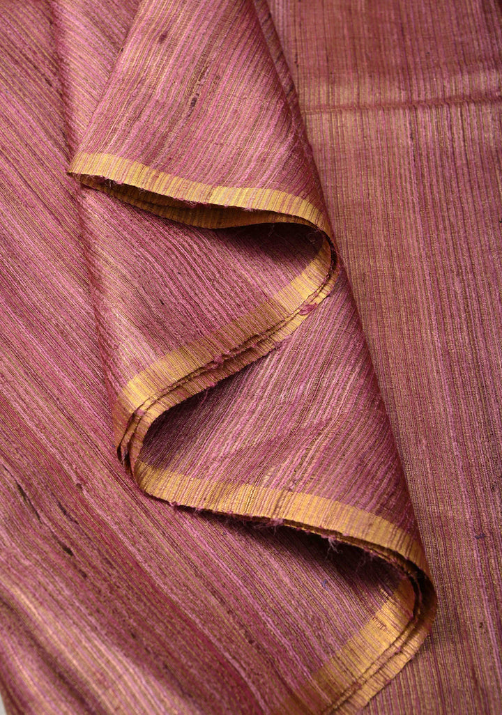 Rose Pink Geecha Tussar tissue Saree with Minimal Zari Border | SILK MARK CERTIFIED