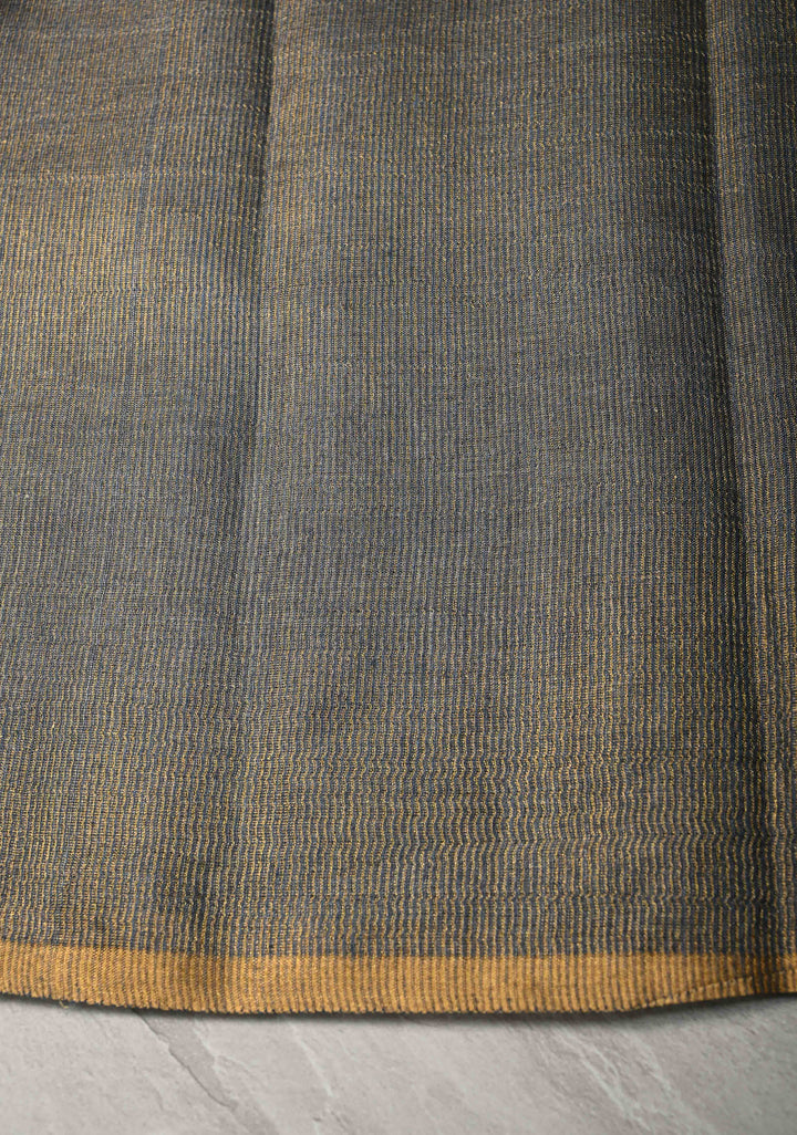 Bluish Grey Geecha Tussar tissue Saree with Minimal Zari Border | SILK MARK CERTIFIED