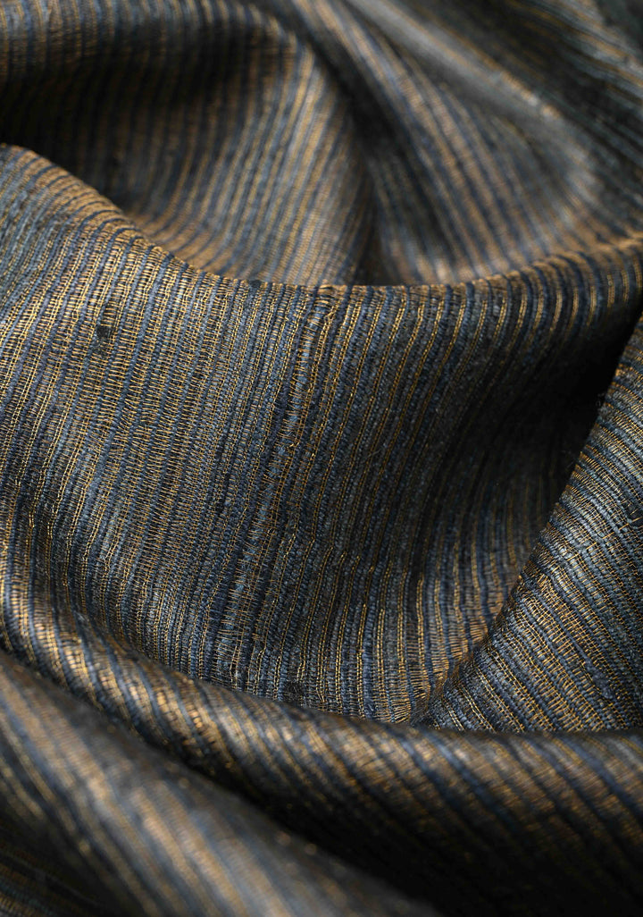Bluish Grey Geecha Tussar tissue Saree with Minimal Zari Border | SILK MARK CERTIFIED