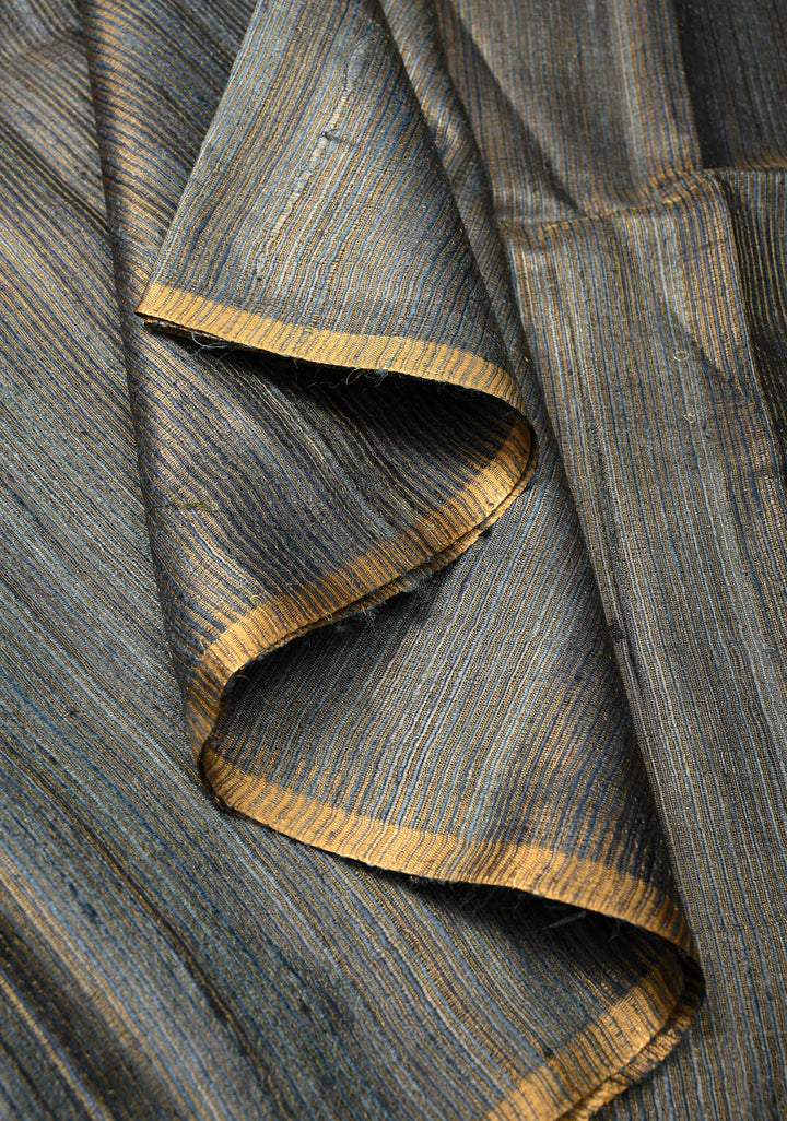 Bluish Grey Geecha Tussar tissue Saree with Minimal Zari Border | SILK MARK CERTIFIED